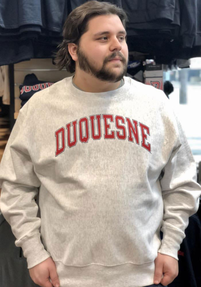 Duquesne University championリバースウィーブ Champion Duquesne Dukes Mens GREY Reverse Weave Crew