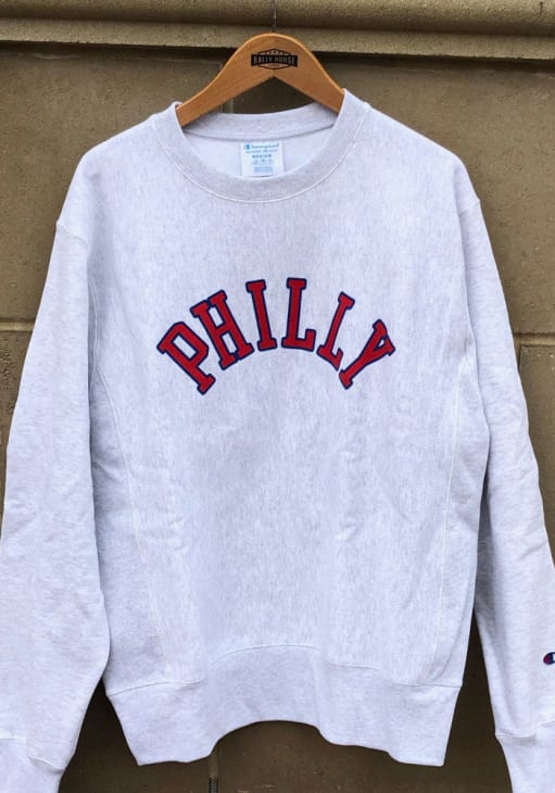 Philadelphia Mens Grey Wordmark Long Sleeve Crew Sweatshirt