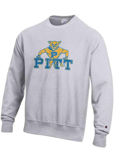 Mens Pitt Panthers Grey Champion Vault Reverse Weave Crew Sweatshirt