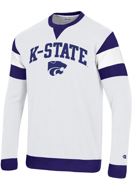 Mens K-State Wildcats White Champion Super Fan Crew Sweatshirt