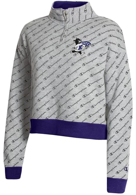 Womens K-State Wildcats Grey Champion Co-Branded Super Fan 1/4 Zip Pullover