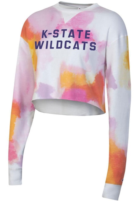Womens K-State Wildcats Pink Champion Watercolor Cloud Cropped Crew Sweatshirt