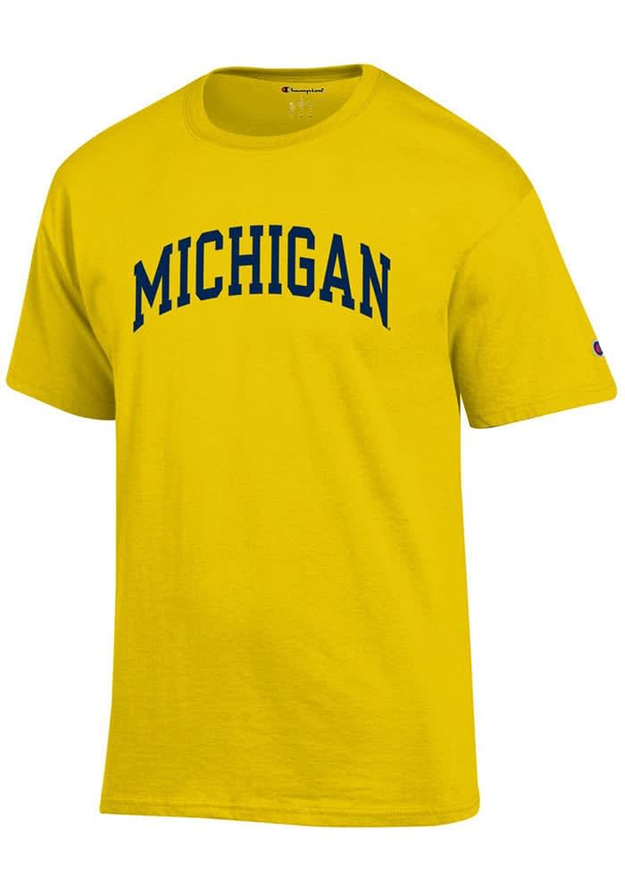 Champion Michigan Wolverines Yellow Arch Mascot Short Sleeve T Shirt Yellow 100 Cotton Size M