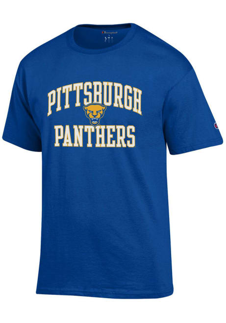 Pitt Panthers Blue Champion Number One Design with Panther Head Short Sleeve T Shirt