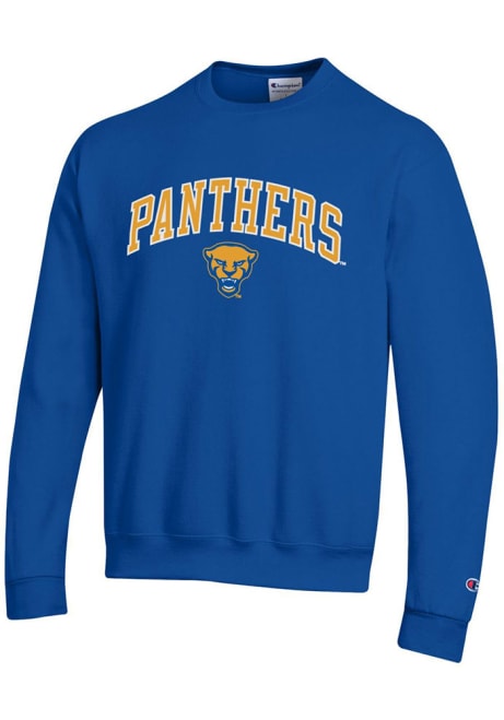 Mens Pitt Panthers Blue Champion Arch Mascot Crew Sweatshirt