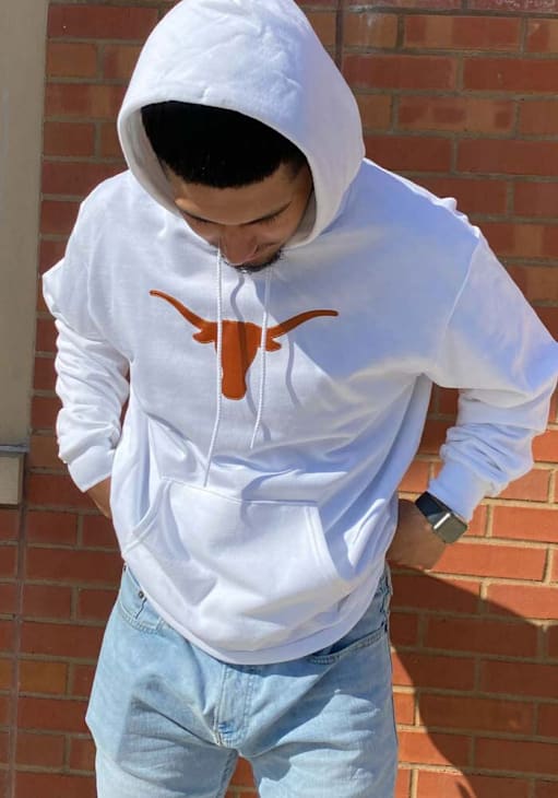 Champion Texas Longhorns Mens White Logo Powerblend Long Sleeve Hoodie