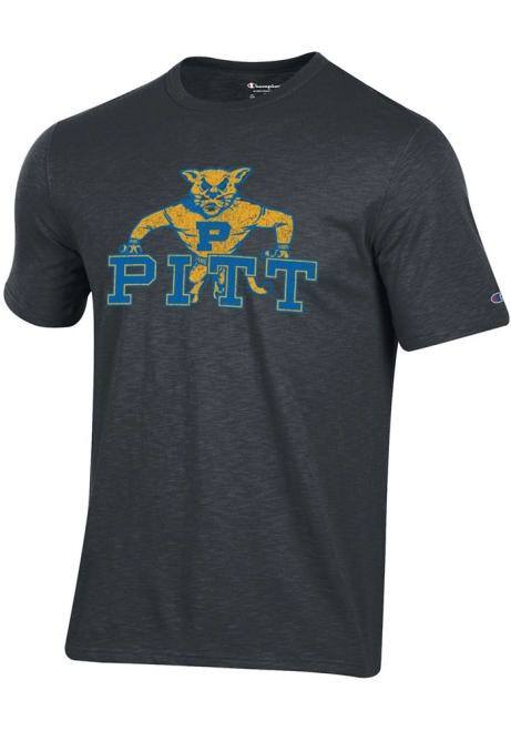 Pitt Panthers Charcoal Champion Distressed Vintage Logo Short Sleeve Fashion T Shirt