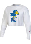 Main image for Champion Kansas Jayhawks Womens White Reverse Weave Cropped Boyfriend Crew Sweatshirt