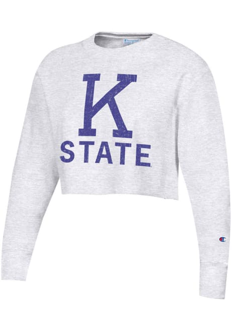 Womens K-State Wildcats Grey Champion Reverse Weave Cropped Boyfriend Crew Sweatshirt