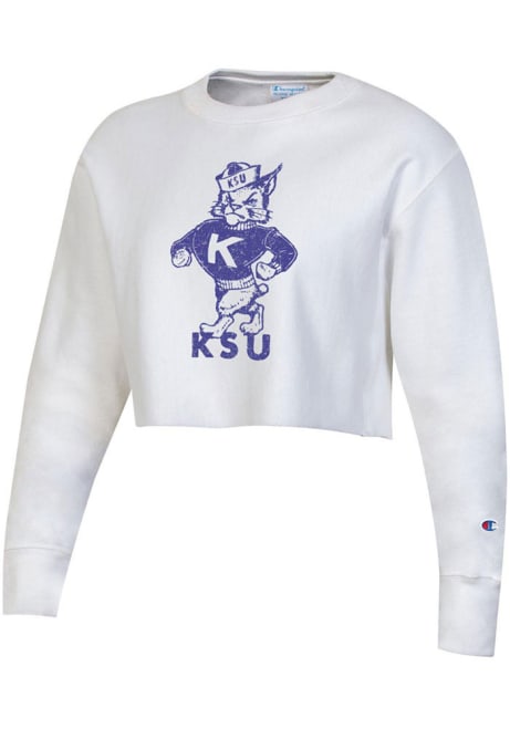 Womens K-State Wildcats White Champion Reverse Weave Cropped Boyfriend Crew Sweatshirt