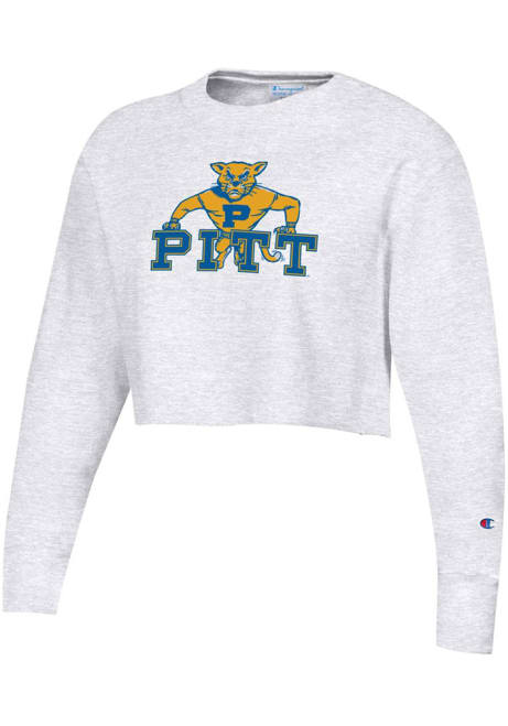 Womens Pitt Panthers Silver Champion Reverse Weave Cropped Boyfriend Crew Sweatshirt