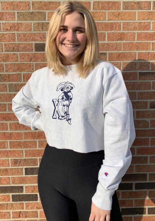 Champion Xavier Musketeers Womens Silver Reverse Weave Cropped Boyfriend Crew Sweatshirt