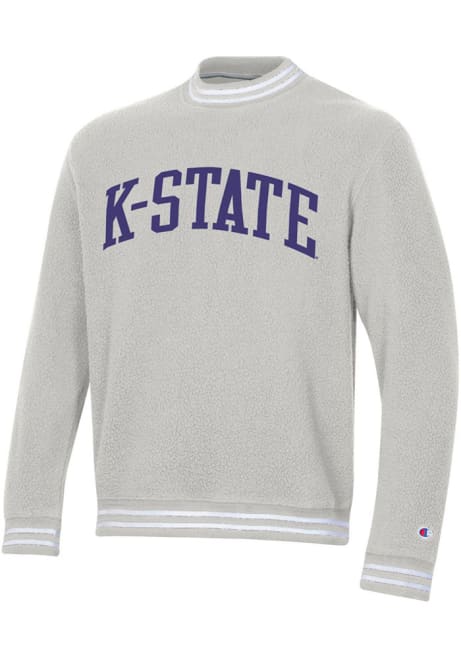 Mens K-State Wildcats White Champion Varsity Sherpa Crew Sweatshirt