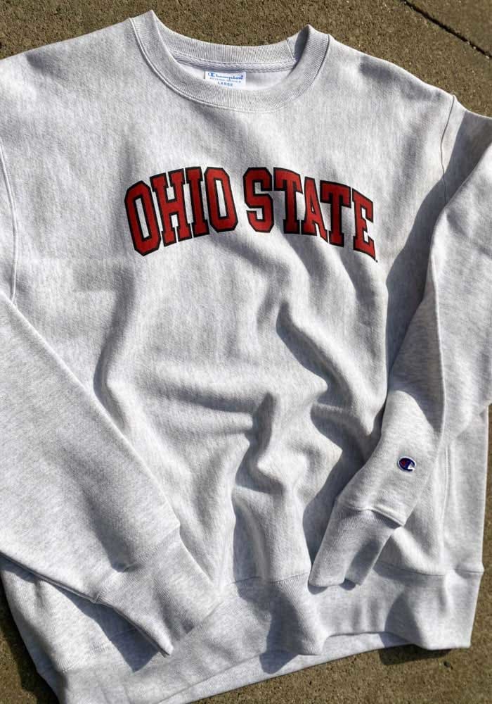 Champion Ohio State Buckeyes Mens Grey Reverse Weave Long Sleeve Crew  Sweatshirt