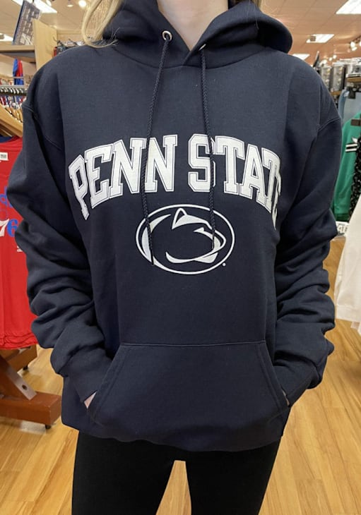 Champion Penn State Nittany Lions Mens Navy Blue Arch Mascot Long Sleeve Hoodie