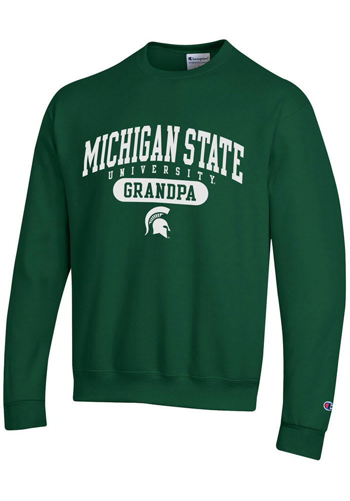 Champion Michigan State Spartans Green Grandpa Pill Long Sleeve Crew Sweatshirt, Green, 50% Cotton / 50% Polyester, Size L, Rally House