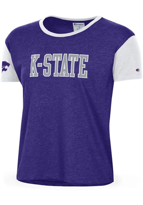K-State Wildcats Purple Champion Boyfriend Crop Short Sleeve T-Shirt