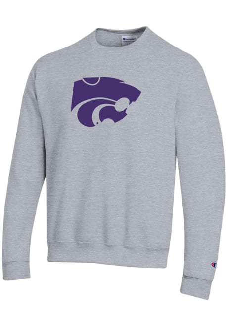 Mens K-State Wildcats Grey Champion Big Logo Twill Crew Sweatshirt