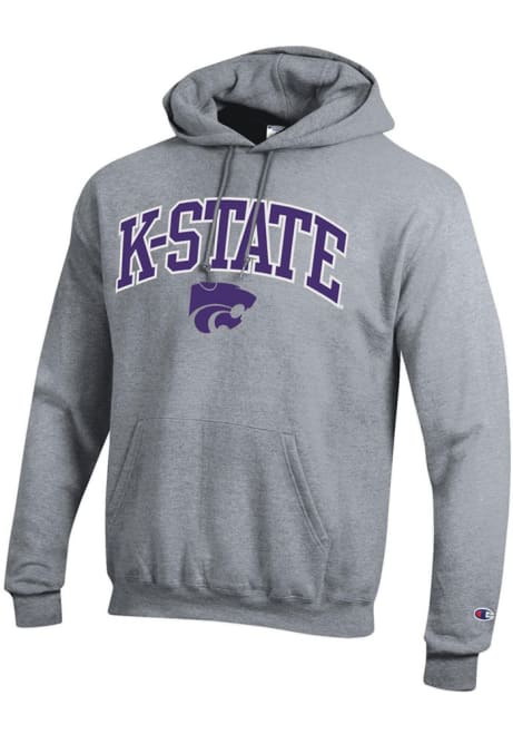 Mens K-State Wildcats Grey Champion Arch Mascot Twill Hooded Sweatshirt