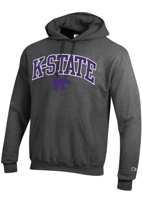 Mens K-State Wildcats Charcoal Champion Arch Mascot Twill Hooded Sweatshirt