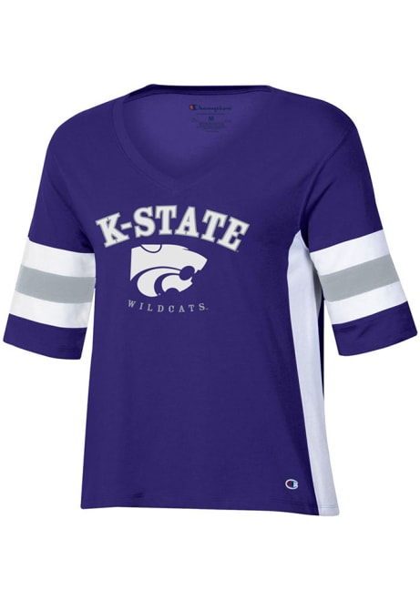 K-State Wildcats Purple Champion Varsity Sleeve Stripe Short Sleeve T-Shirt