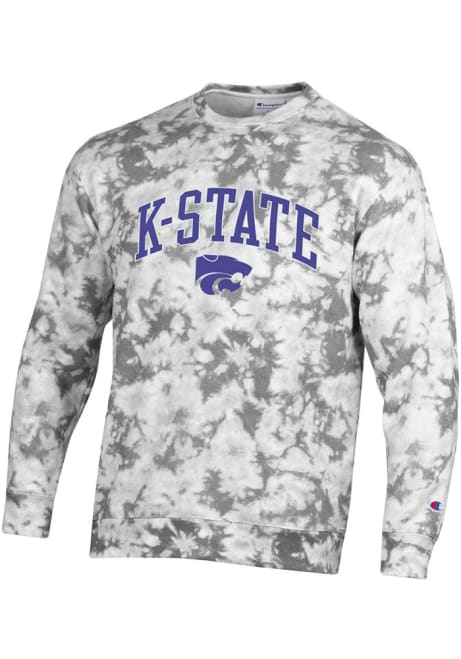 Mens K-State Wildcats Grey Champion Crush Tie Dye Crew Sweatshirt