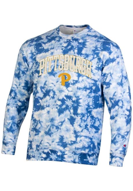 Mens Pitt Panthers Blue Champion Crush Tie Dye Crew Sweatshirt