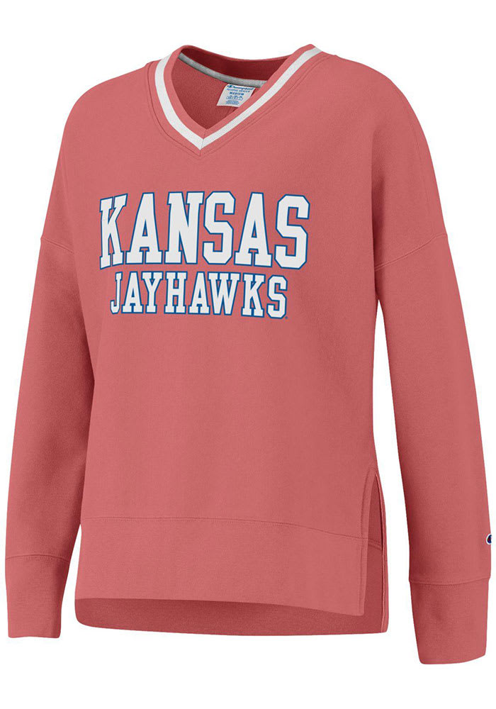 Kansas Jayhawks Champion Crew Sweatshirt Womens Pink Vintage Wash