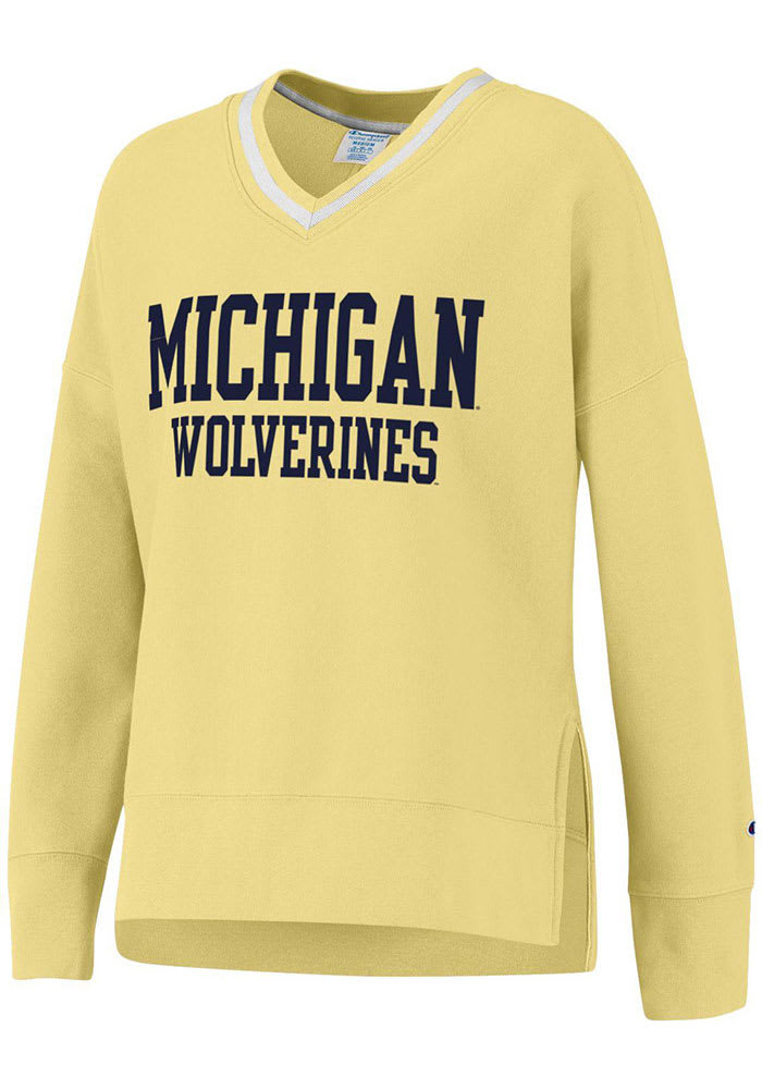 Champion Womens BUTTER Michigan Wolverines Vintage Wash Reverse Weave Long Sleeve Crew Sweatshirt