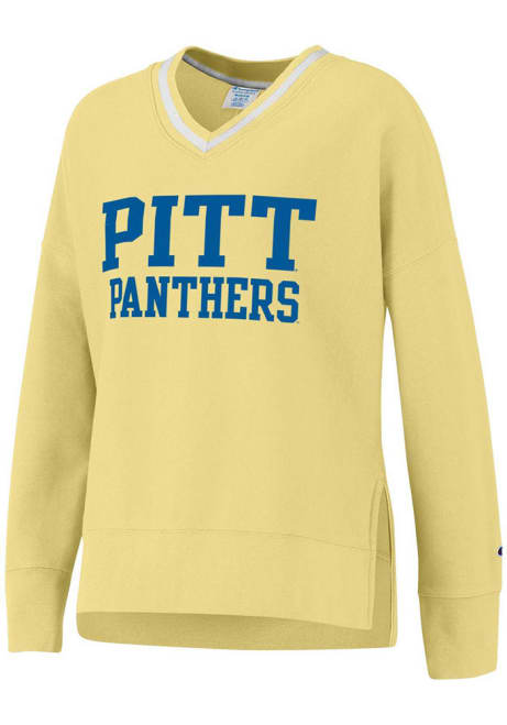 Womens Pitt Panthers Yellow Champion Vintage Wash Reverse Weave Crew Sweatshirt