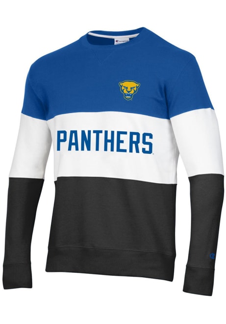 Mens Pitt Panthers Blue Champion Blocked Crew Sweatshirt