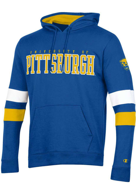 Mens Pitt Panthers Blue Champion Blocked Sleeve Hooded Sweatshirt