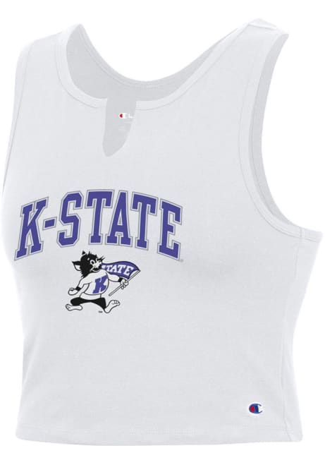Womens K-State Wildcats White Champion V Notch Cropped Tank Top