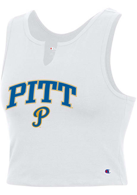 Womens Pitt Panthers White Champion V Notch Cropped Tank Top