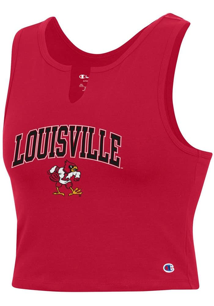 Champion Louisville Cardinals Women s Red V Notch Cropped Tank Top Red 90 Cotton 10 Elastane Size 2XL Rally House