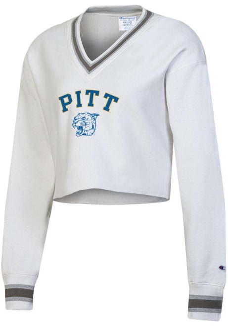 Womens Pitt Panthers White Champion RW Cropped Crew Sweatshirt