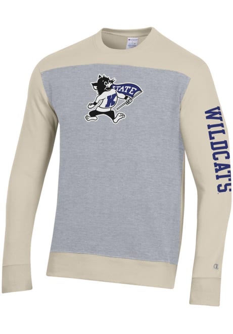 Mens K-State Wildcats Grey Champion Yoke Colorblocked Crew Sweatshirt