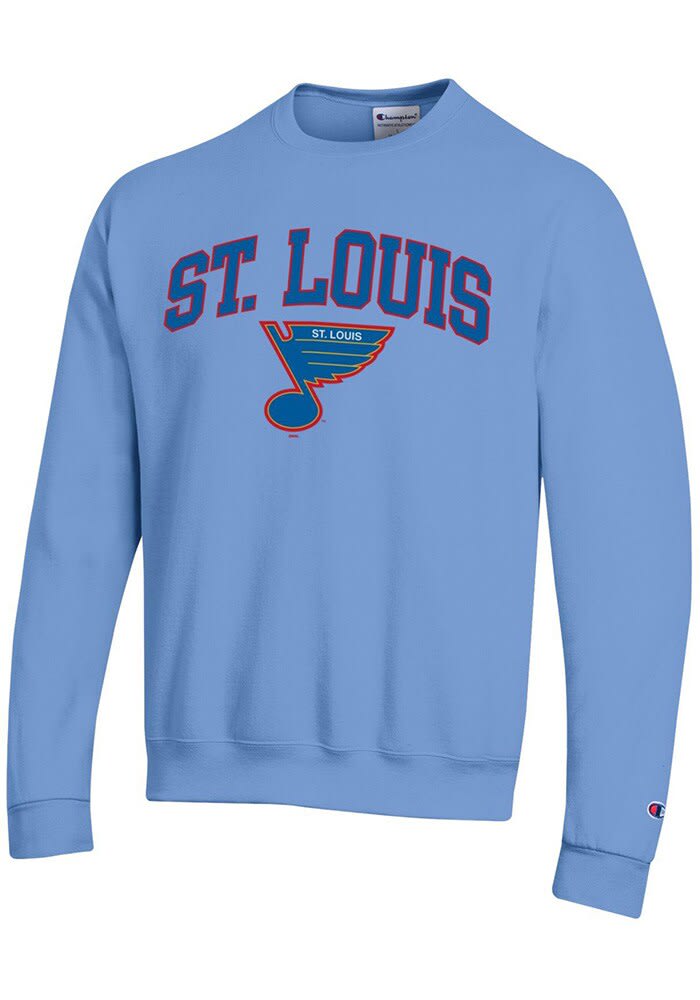 Champion St Louis Blues Mens Light Blue Arch Name Long Sleeve Crew Sweatshirt