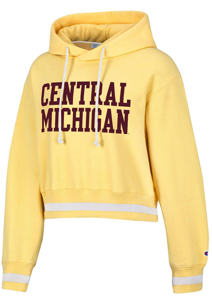 Champion Central Michigan Chippewas Women s Yellow Vintage Wash Reverse Weave Crop Hooded Sweatshirt Yellow 80 Cotton 20 POLYESTER Size XS