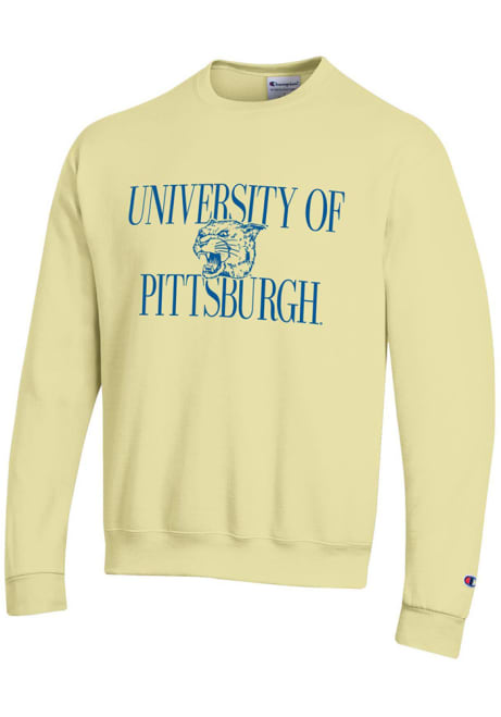 Mens Pitt Panthers Yellow Champion Full School Name Crew Sweatshirt