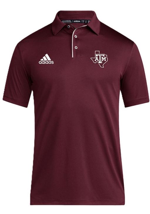 Adidas Texas A&M Aggies Mens Maroon Coach Short Sleeve Polo