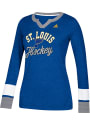 St Louis Blues Womens Adidas Team Stack Skate Lace T-Shirt - Blue