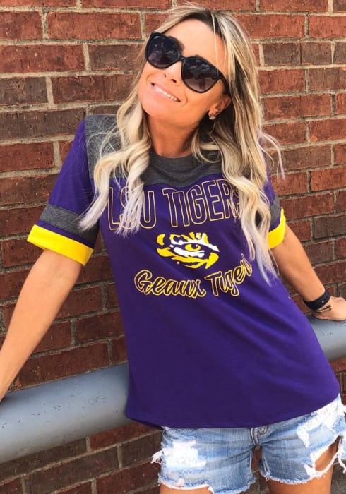 Colosseum Lsu Tigers Womens Romantic Crew Neck T Shirt Purple