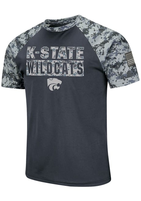 K-State Wildcats Grey Colosseum Operation Hat Trick Raglan Camo Performance Short Sleeve T Shirt