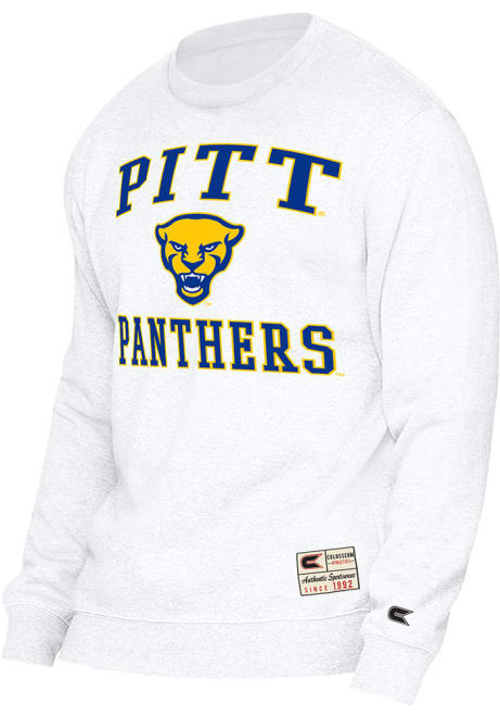 Mens Pitt Panthers White Colosseum Authentic Number One Crew Sweatshirt