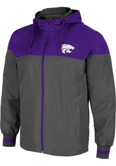 Mens K-State Wildcats Charcoal Colosseum Game Night Coachs Full Zip Light Weight Jacket