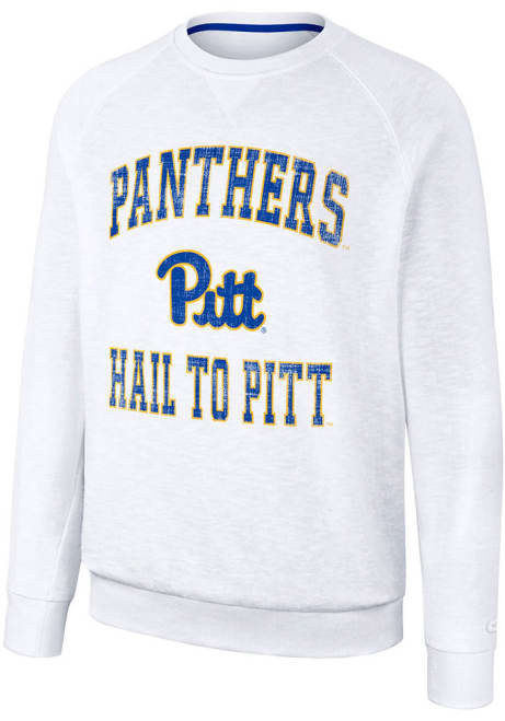 Mens Pitt Panthers White Colosseum Reggie Crew Sweatshirt