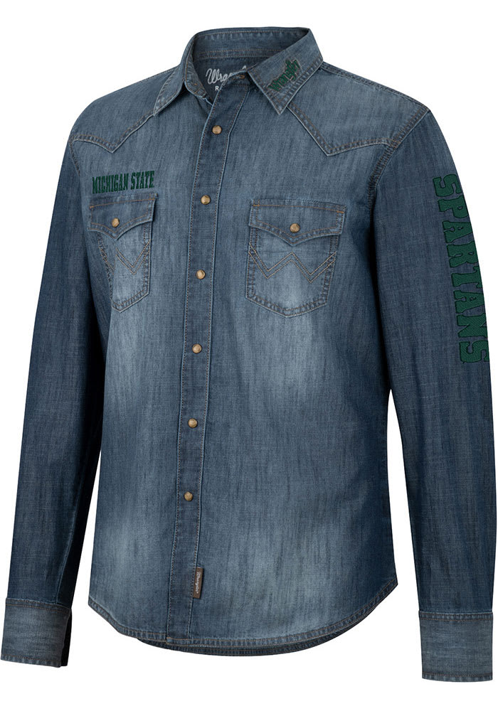 Michigan State Spartans Mens Wrangler DENIM Western Snap