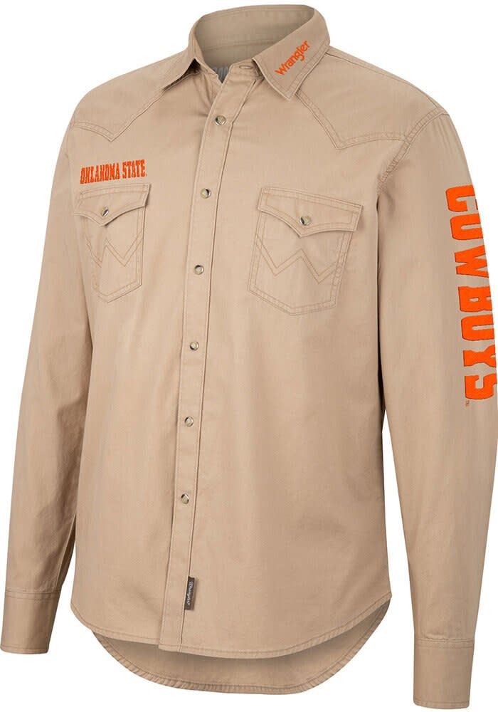 Oklahoma State Cowboys Mens Wrangler TAN Western Snap Long Sleeve