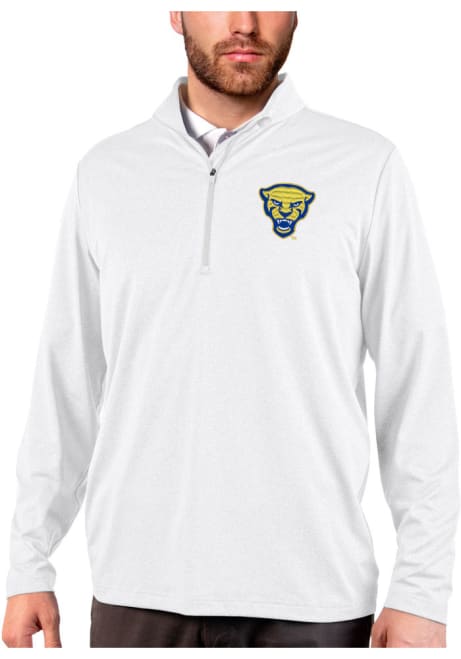 Mens Pitt Panthers White Antigua Rally Qtr Zip Pullover